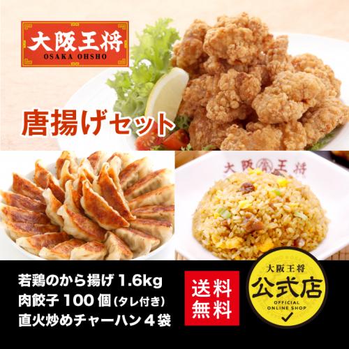 大阪王将 唐揚げセット　若鶏のから揚げ1.6kg+肉餃子100個+直火炒めチャーハン4袋