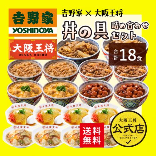 吉野家×大阪王将 丼の具詰め合わせセット(合計18食) 送料無料コラボ